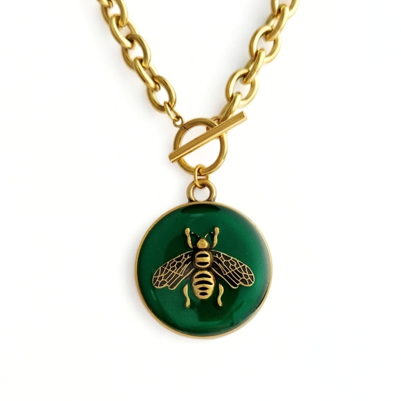 Gucci Jewelry - Gucci - Repurposed Bee Charm Necklace - Green